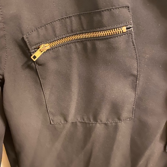 MNK Top XL Black Blouse Zip Pockets Long Sleeve Button Front Shirt - Picture 4 of 7